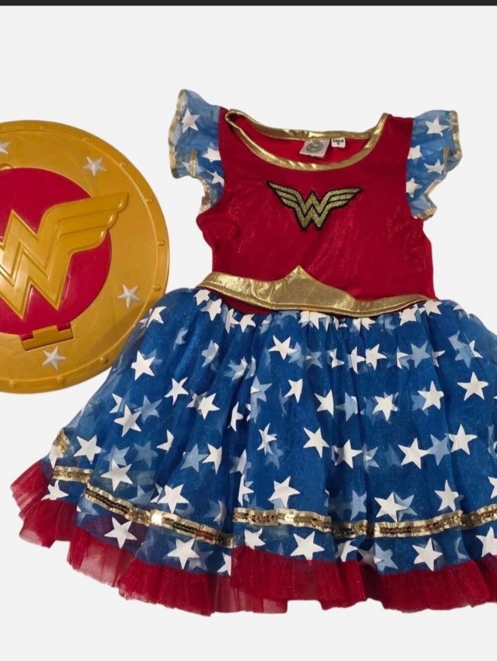 DC Comics Wonder Woman Red, Blue & Gold Star Tutu Dress for Kids Small
